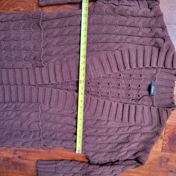 Chunky Cable Knit Open Front Longline Cardigan Patch Pockets - Picture 10 of 10